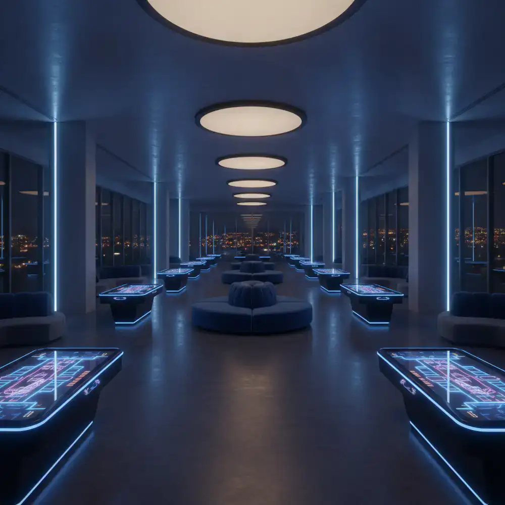 Interior de una zona de entretenimiento en un resort de Canadá